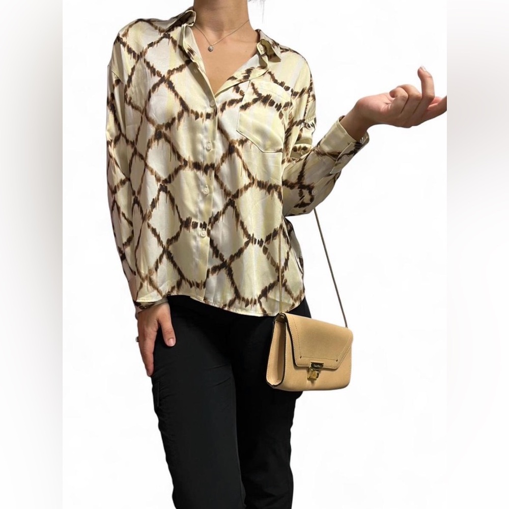 Banana Republic Cream and Brown Abstract Print Blouse size S-M-L